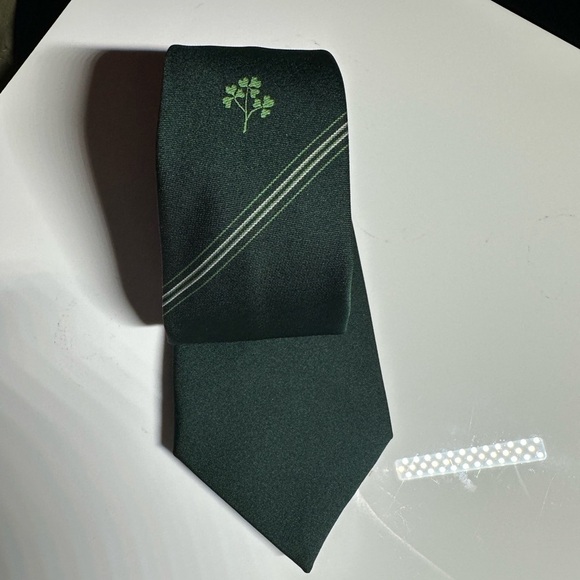 Millars of Ireland Dark Green Tie with stripe and embroidered clover Design - Picture 2 of 5